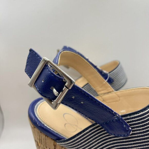 Jessica Simpson Blue with white stripped Wedge Sandal - Picture 8 of 12